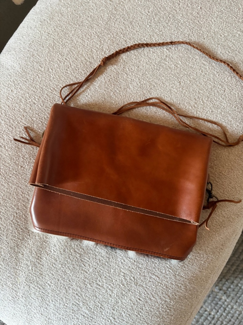 Leather & Haircalf Crossbody Bag in Brown and White - Picture 2 of 6